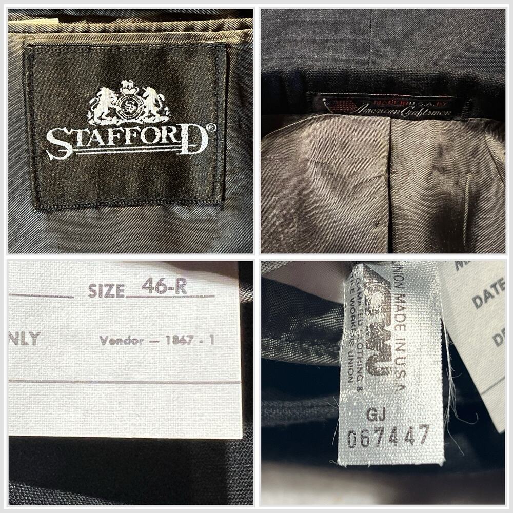 Stafford 46R 33x28.5 Solid Charcoal Gray Suit Nailhead - Picture 16 of 16